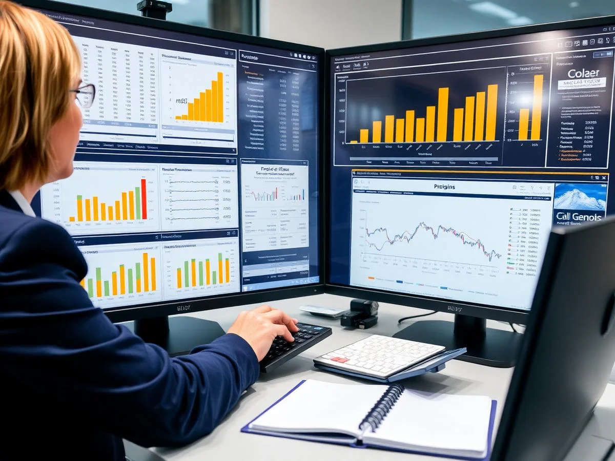 Accounting professional reviewing dashboards and financial reports